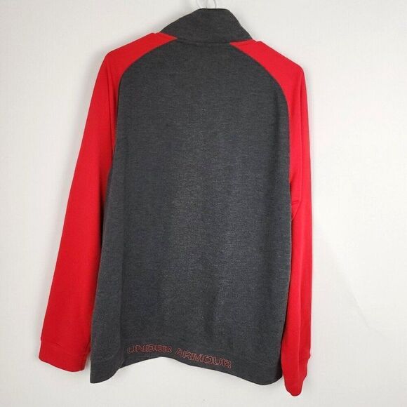 Under Armour Red & Gray Color Block Sweatshirt Track Jacket Zipper Front Mens L - Picture 3 of 5